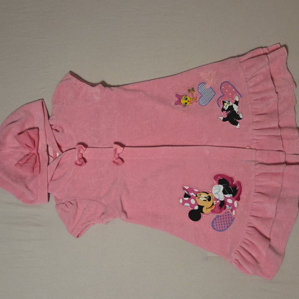 Disney Kid Girls Pink Hooded Bath/Swim Coverup with Characters